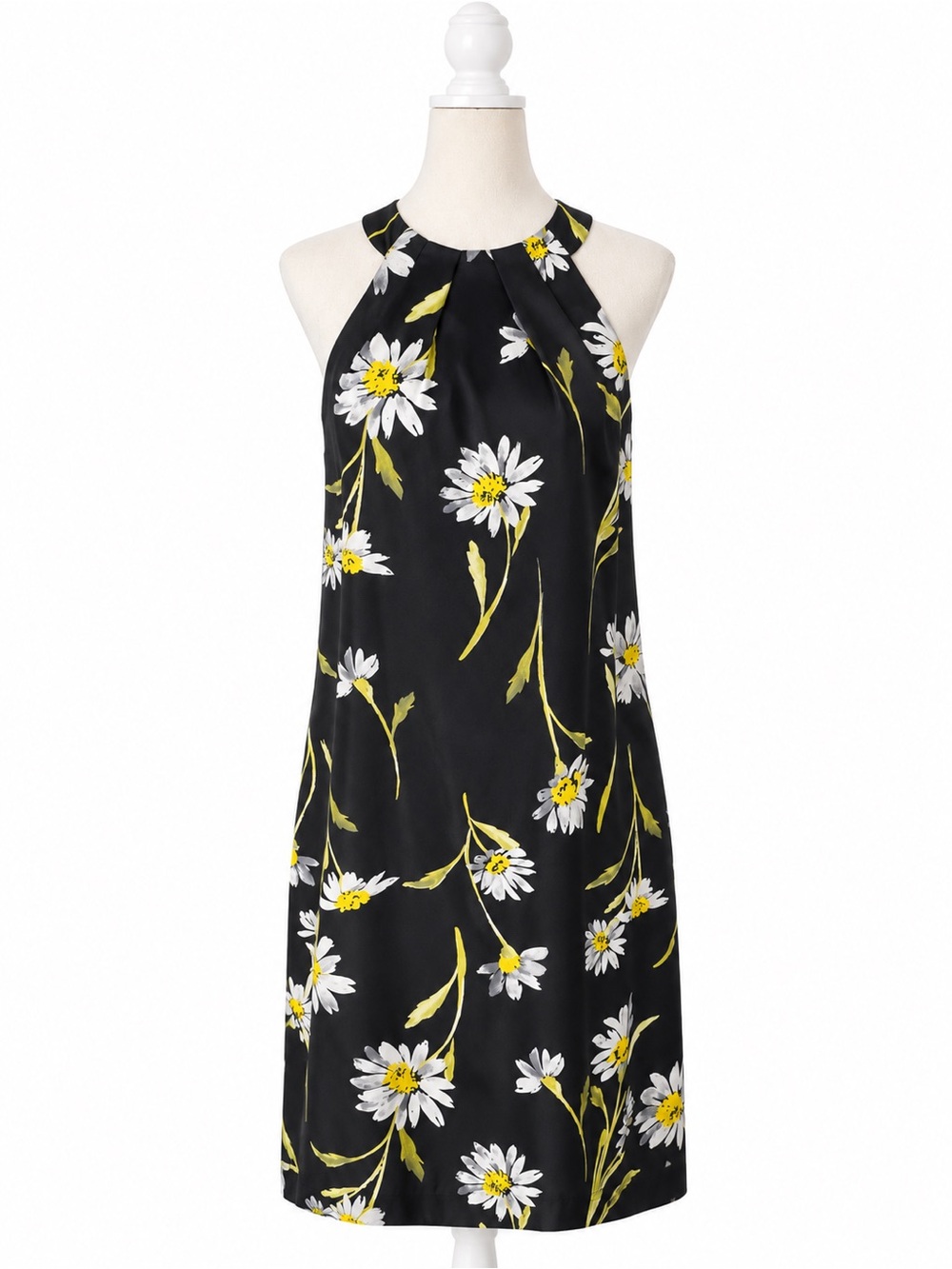 Donna Morgan Black Halter Dress with White & Yellow Daisy Print